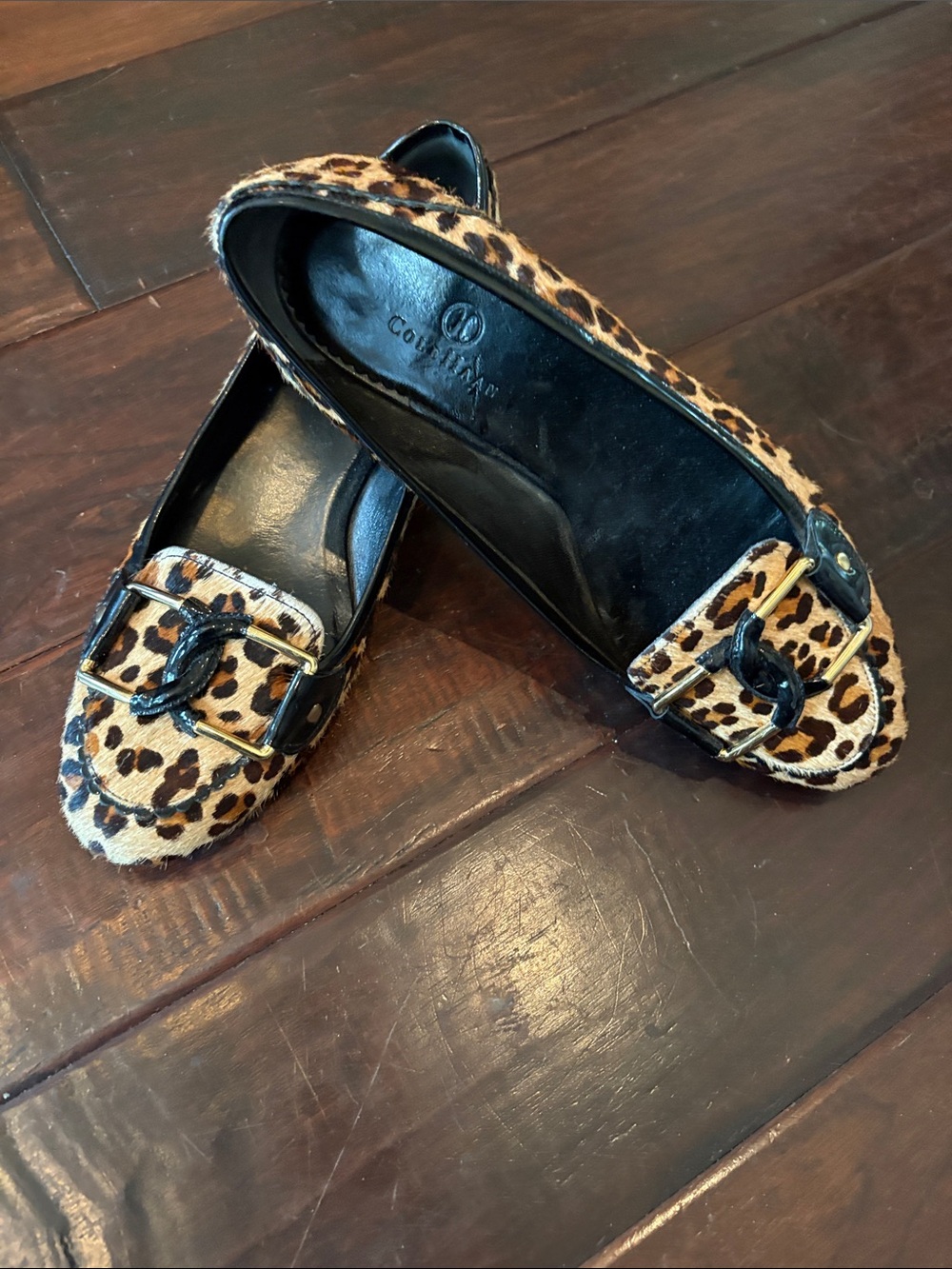 Cole Haan Leopard Print Leather-Trim Loafers with Black Buckle